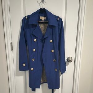 MICHAEL Michael Kors Blue and Gold Pea Coat with Double-Breasted Design